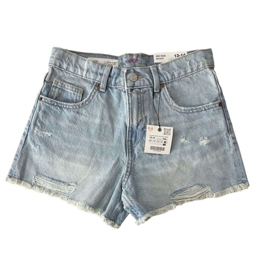 Zara Denim Jeans Shorts Women Size 13-14 Blue Distressed‎ New